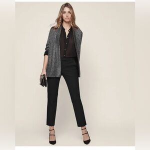 REISS Kimberley Metallic Silver Knitted Open Cardigan Size Small